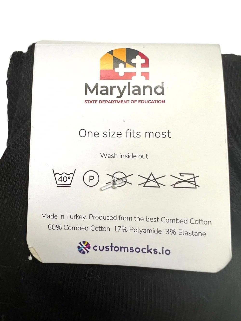 Teach Maryland Flag Pattern Crew Socks Black Gold Red White